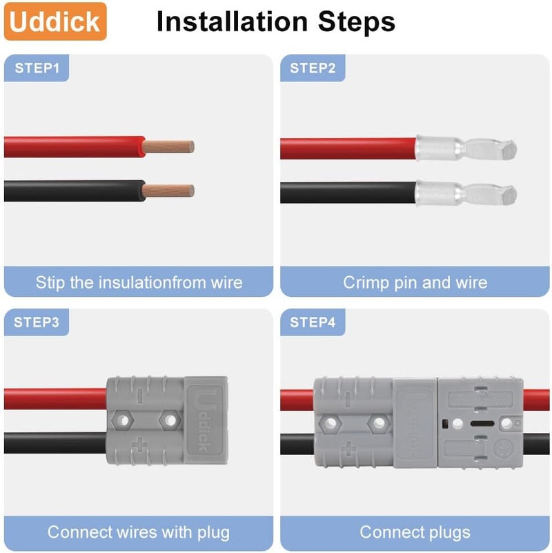 Uddick Battery Quick Disconnect Connecteur 600 V 50A, Grey, 10/12 AWG10PC - Image 5